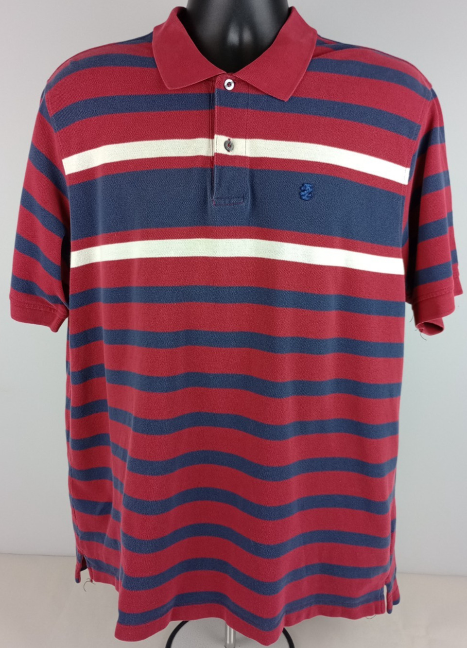 Izod Mens XL Red Navy‎ Striped Short Sleeve Polo Shirt